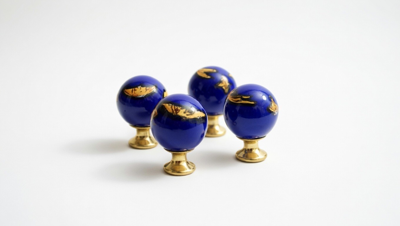 VTG Blue Celtic Porcelain Brass Knobs Drawer Pulls With Hardware