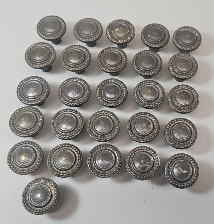 Vintage 1 Inch Brass Drawer Pulls Cabinet Knobs & Hardware Lot of 26