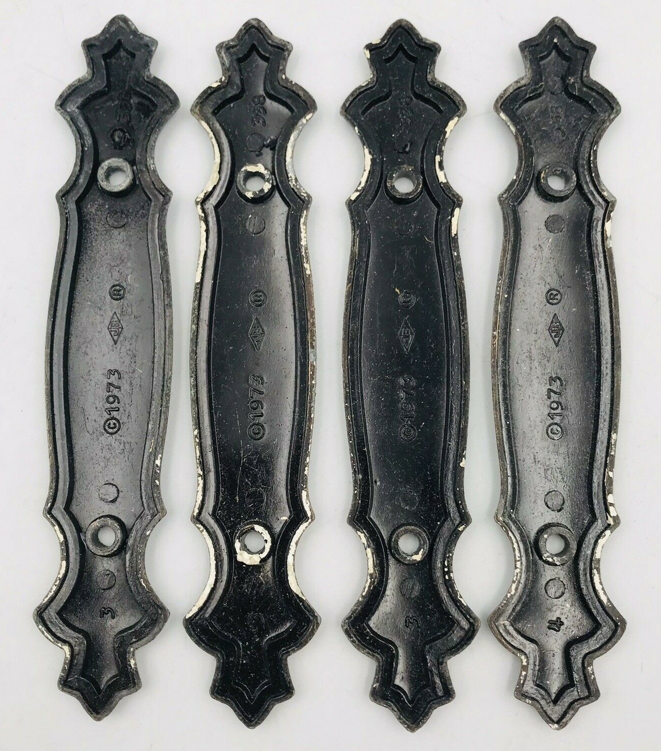 Vintage 1973 Lot Four (4) JB JayBee 358 Burnished Brass Drawer Pull Backplate