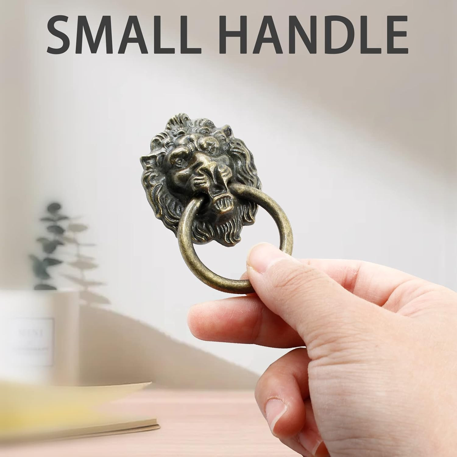6 Pcs Lion Head Knobs Pull, Antique Bronze Ring Pull Handles for Dresser Drawers