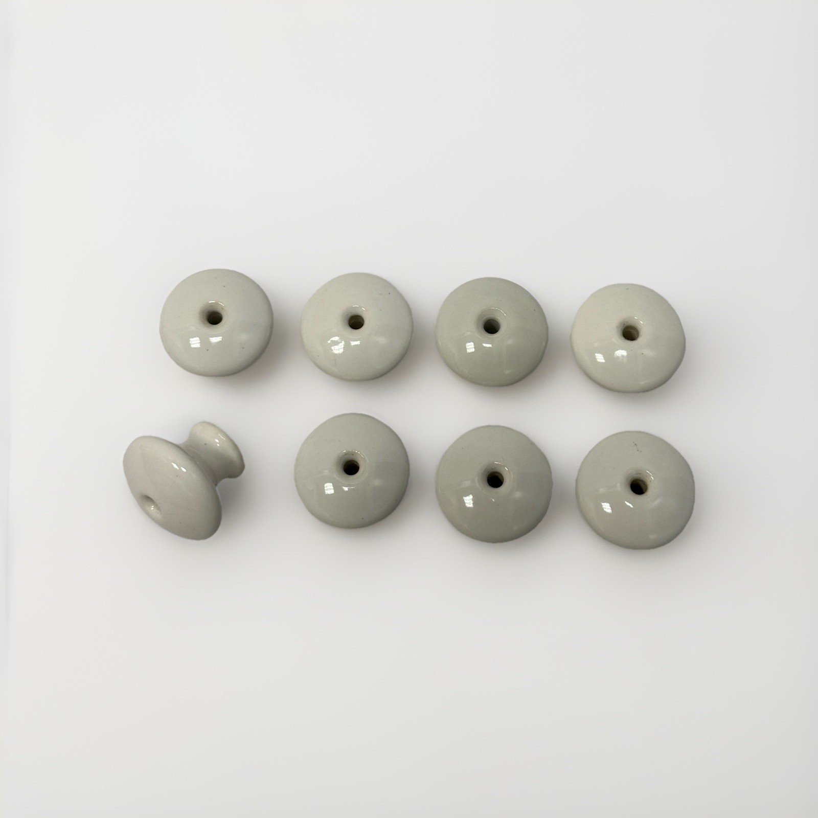 Lot of 8 Vintage White Ceramic Drawer Pulls – Classic Round Knobs | No Hardware