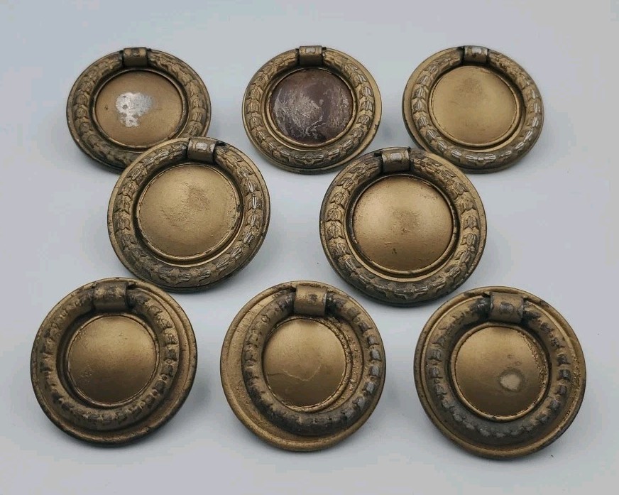 Metal Drawer Ring Pull Knobs Reclaimed Salvage 2 Sizes Lot Of 8