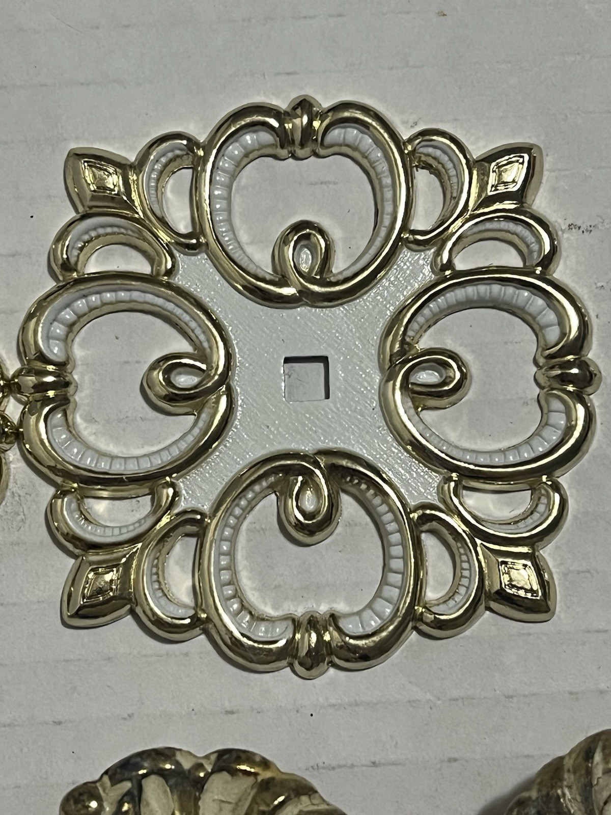Lot of Vintage Of Floral French Provincial Drawer Knobs Pulls White Brass 1960s
