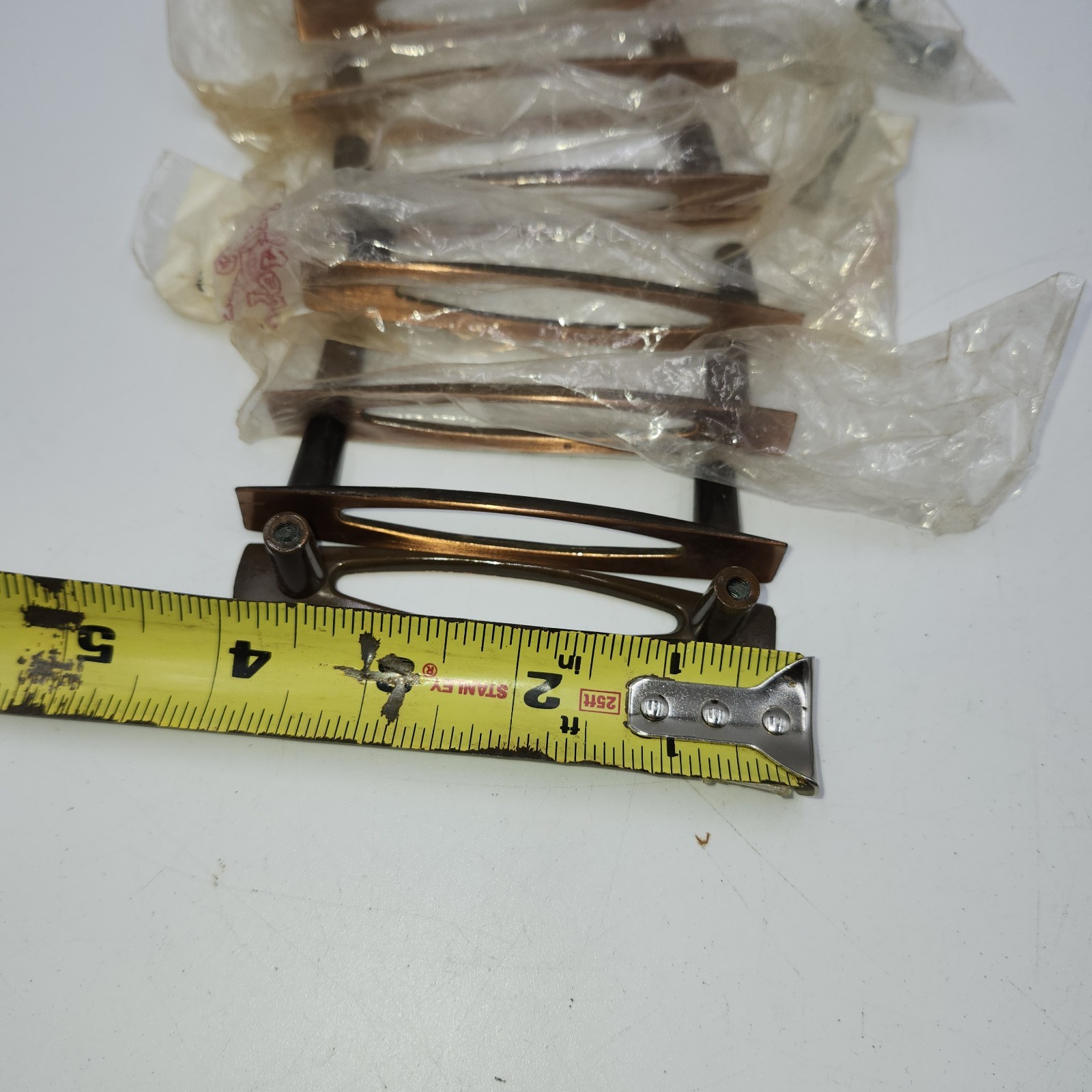 6 Vtg Mid Century NOS Ajax Copper Square Atomic Drawer Pulls Cabinet Hardware