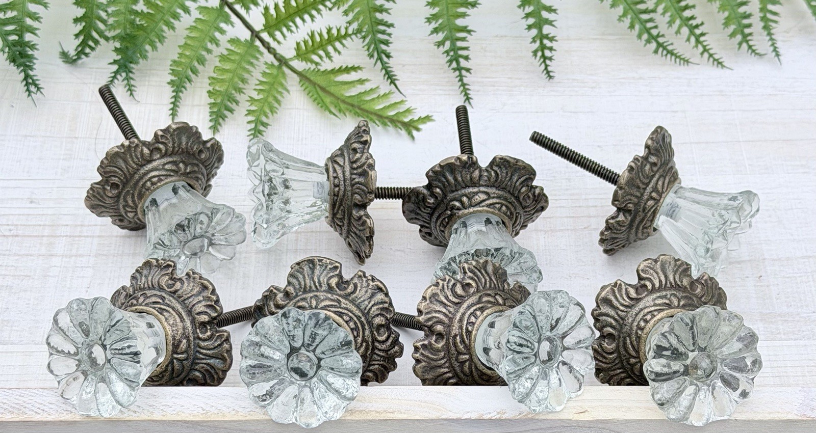 8 Antique Bronze Glass Drawer Pulls Hardware Handles Vintage Cabinet Door Knobs