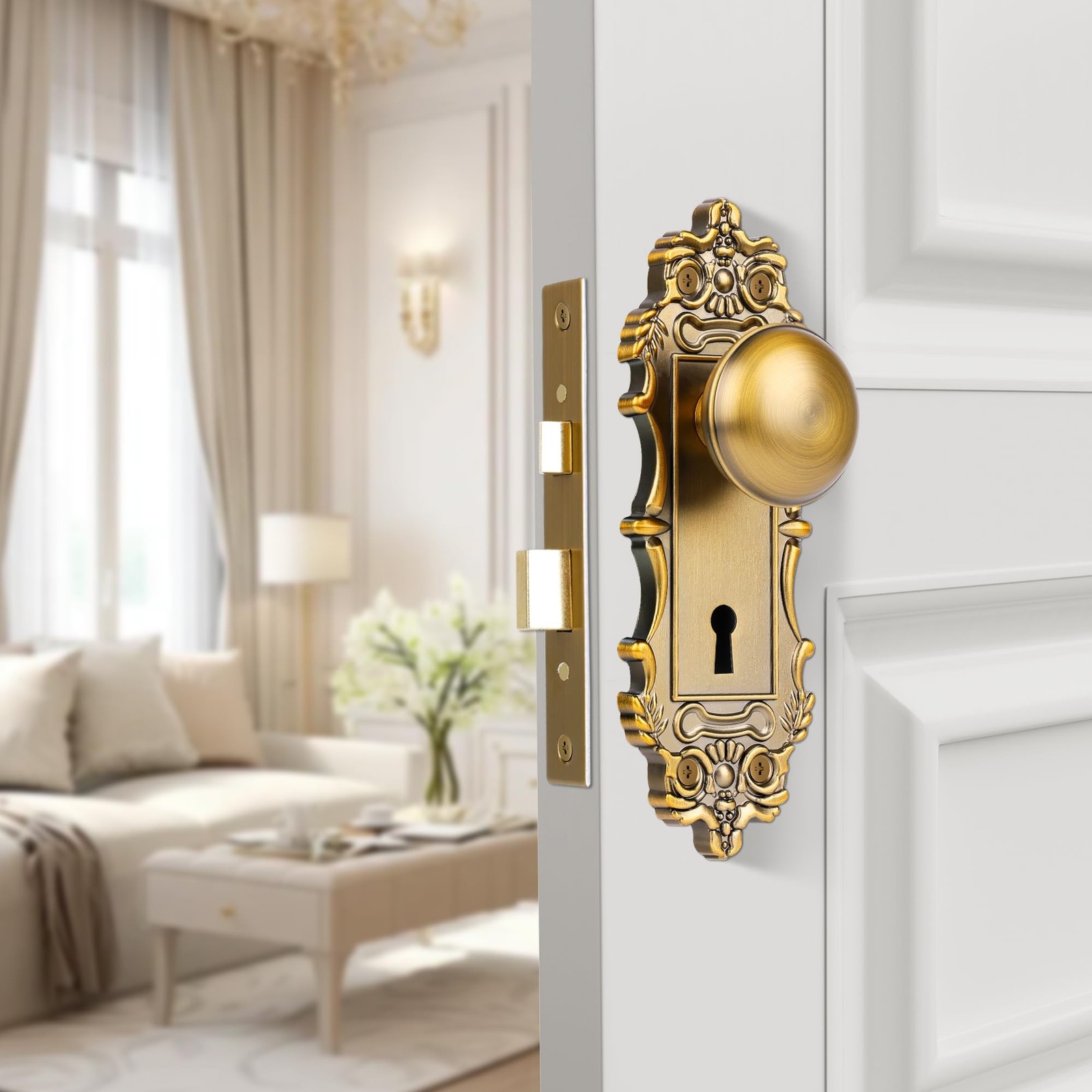 Vintage Mortise Door Knobs with Skeleton Key, Mortise Lock Set for Interior D…