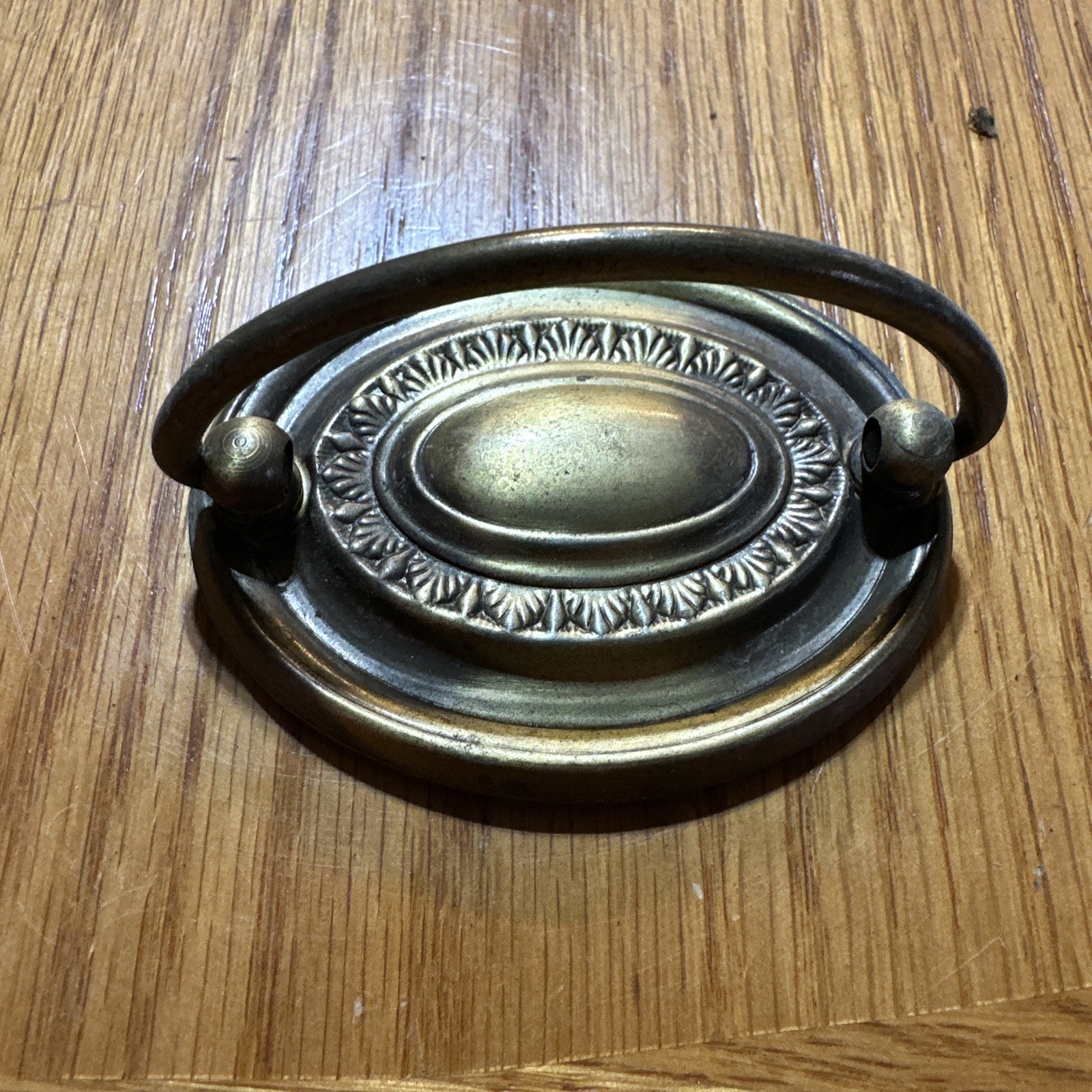 Vintage Drawer Oval Drop Bail Pull Handle Aged Dark Brass 2 1/2″ Centers Antique