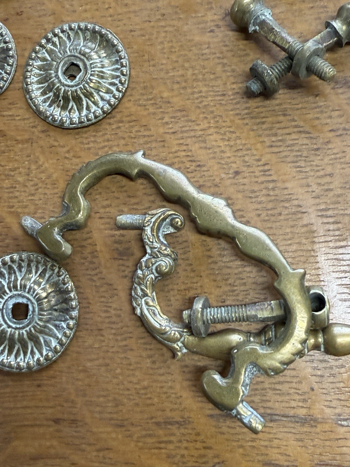 Antique Georgian bronze brass hardware chippendale period set 18th century