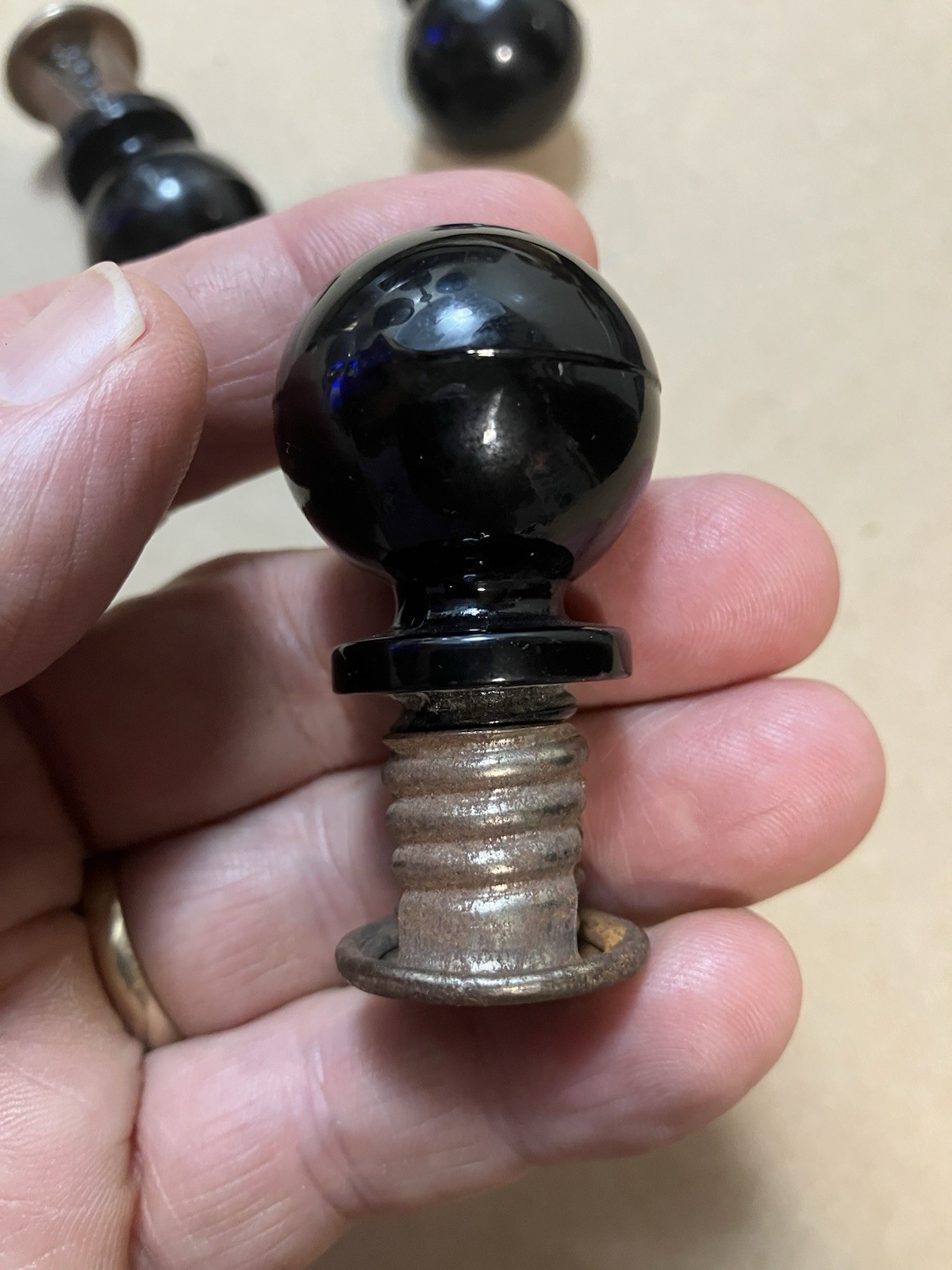 AMAZING RARE APOTHECARY ART DECO BLACK GLASS PULL EDWARDIAN EASTLAKE ANTIQUE ea.