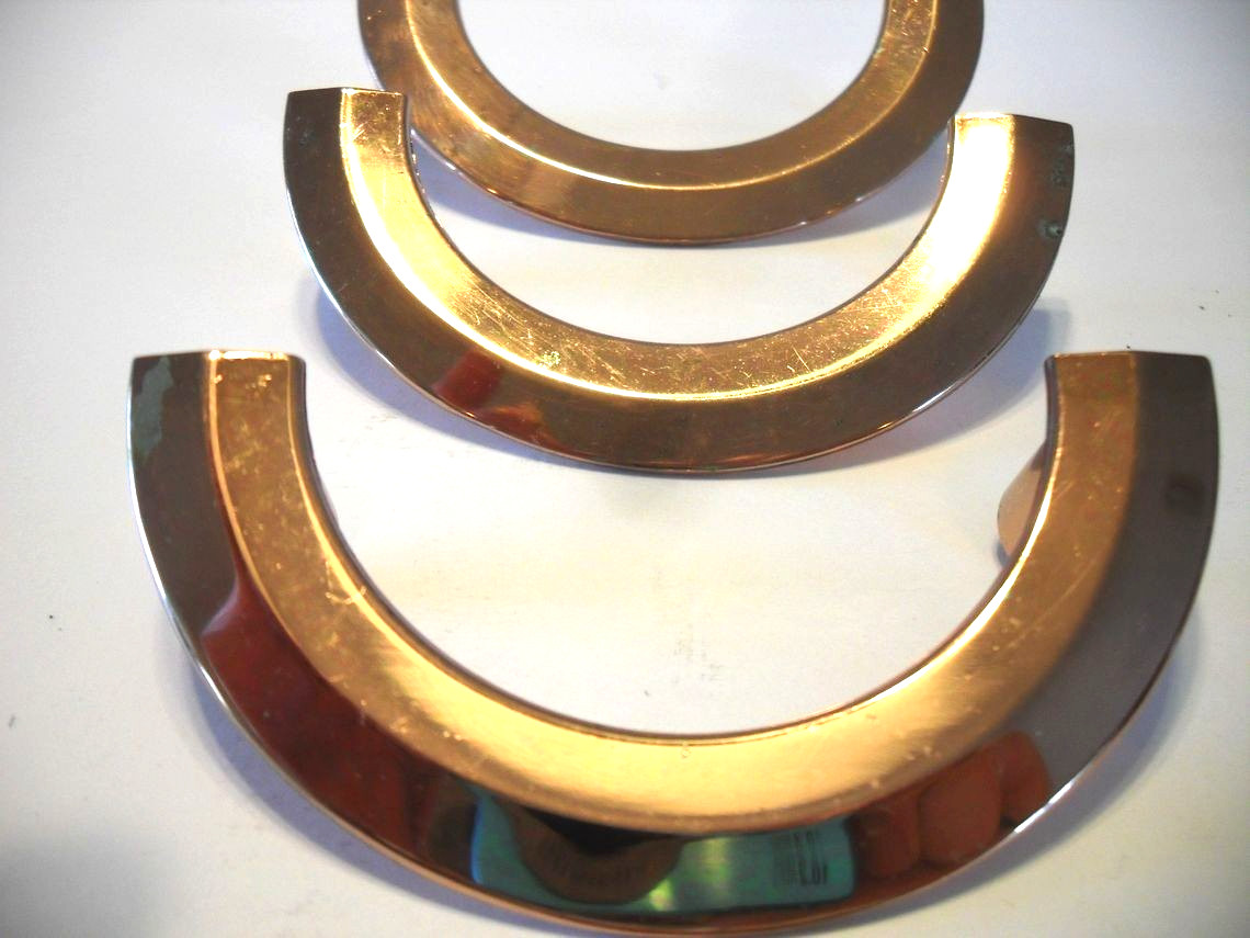 Three Vintage Copper Curved Drawer Pulls Smile Shaped Cabinet Door Handles Ajax