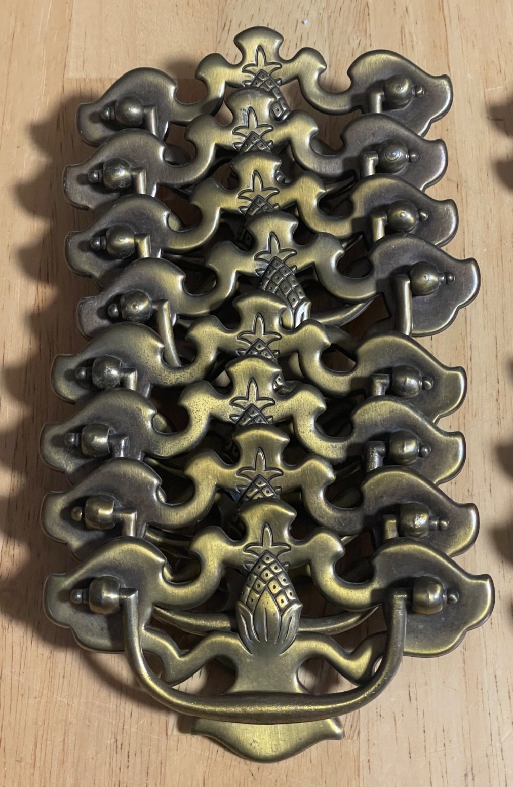 16 Pc VTG Bassett Aged Brass Pineapple Drop Bail Drawer Pull Handles w/ Screws