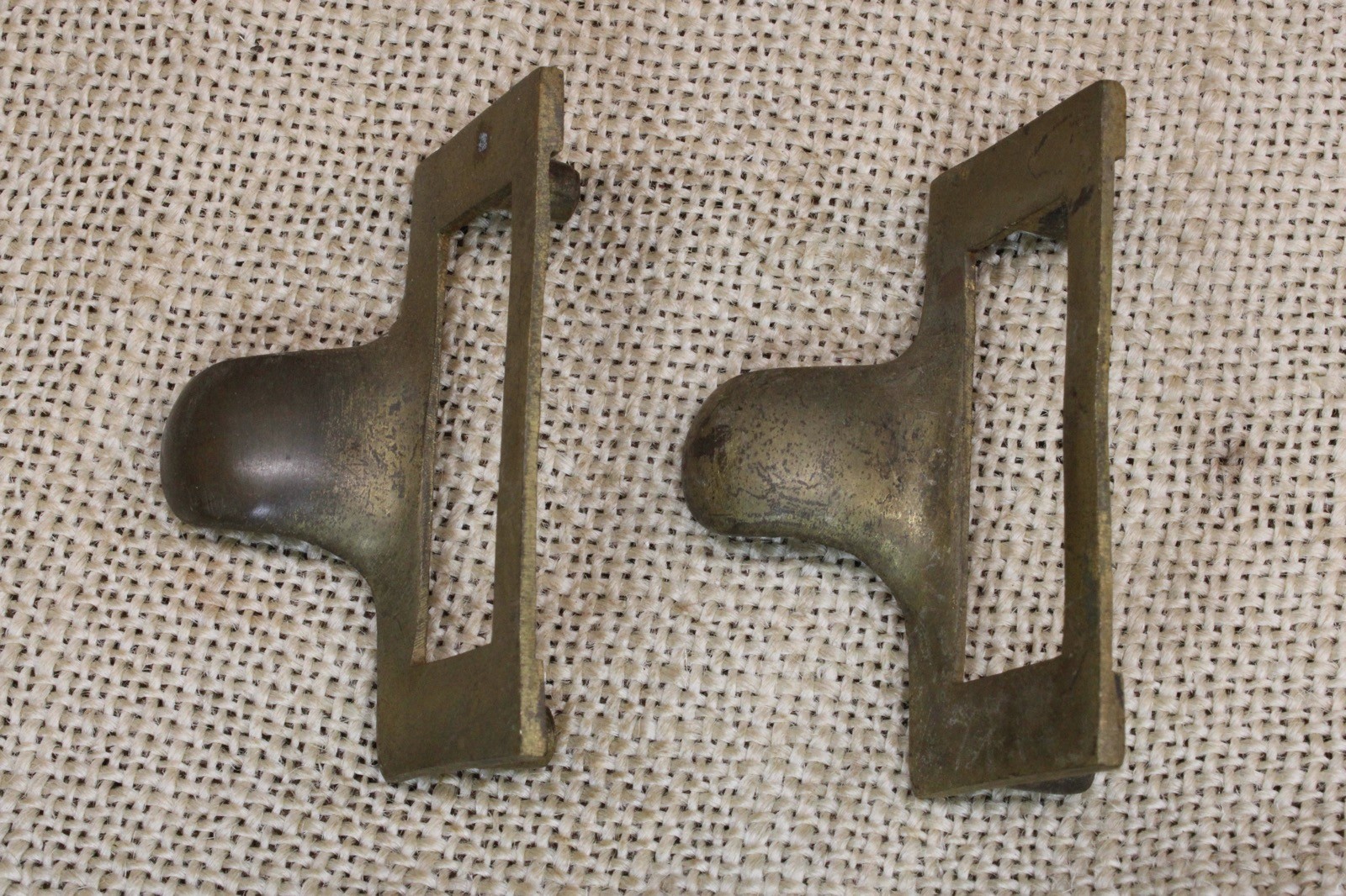 2 File Drawer Pulls Brass Handles Finger Tip Index Card Catalog Holder Vintage