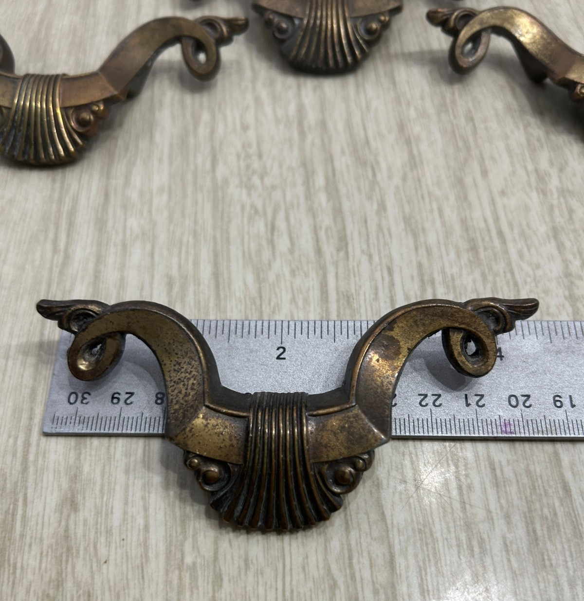 ART DECO Brass Drawer Pulls Set 7 AB London England