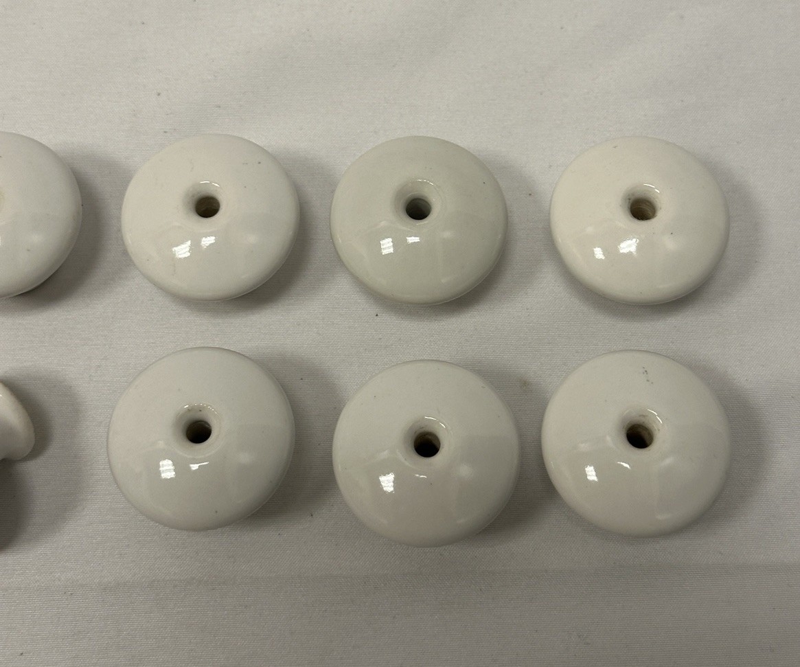 Lot of 8 Vintage White Ceramic Drawer Pulls – Classic Round Knobs | No Hardware