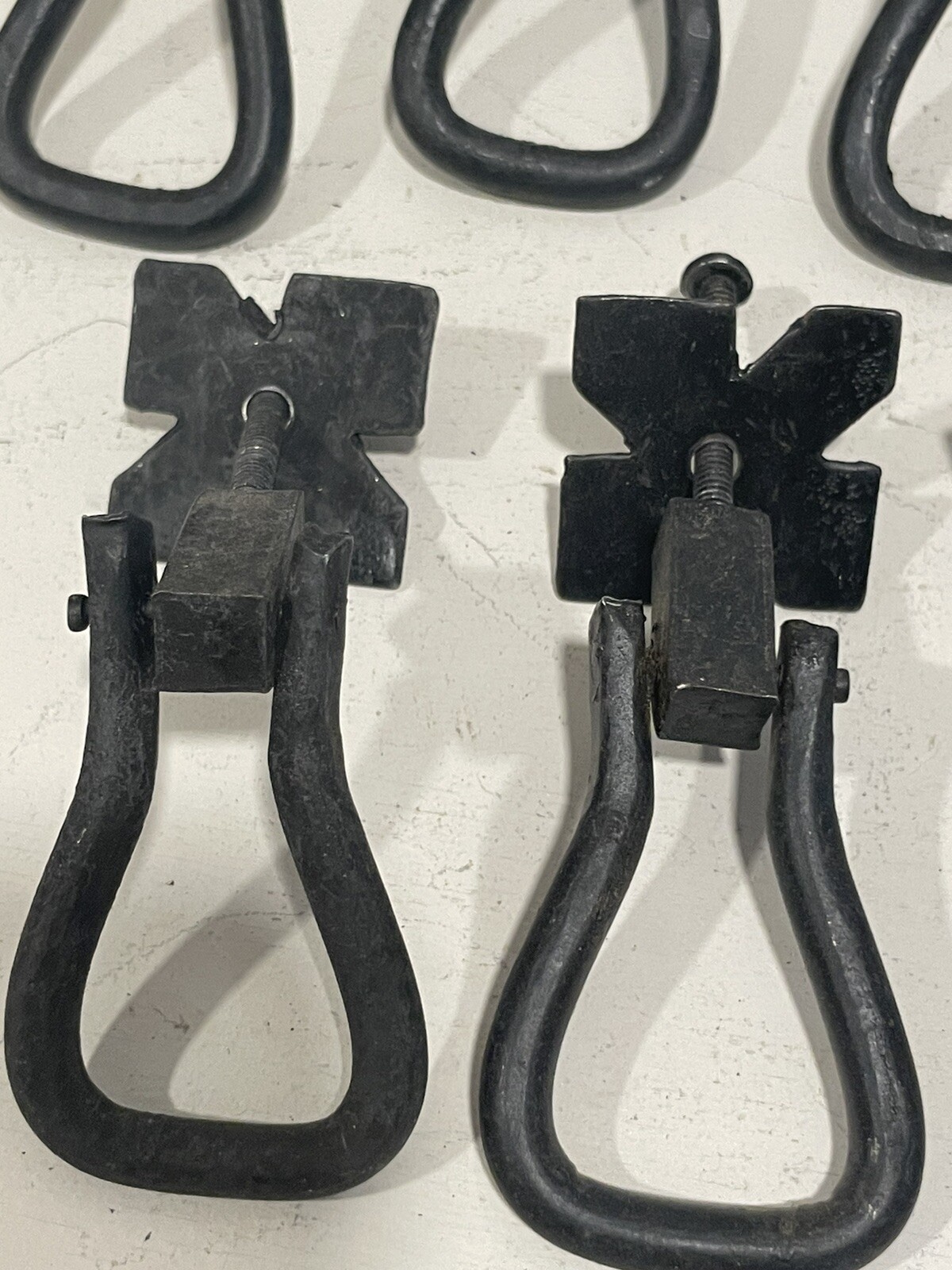 10 Drop Ring Pulls Black Wrought Iron Rustic Set of 10