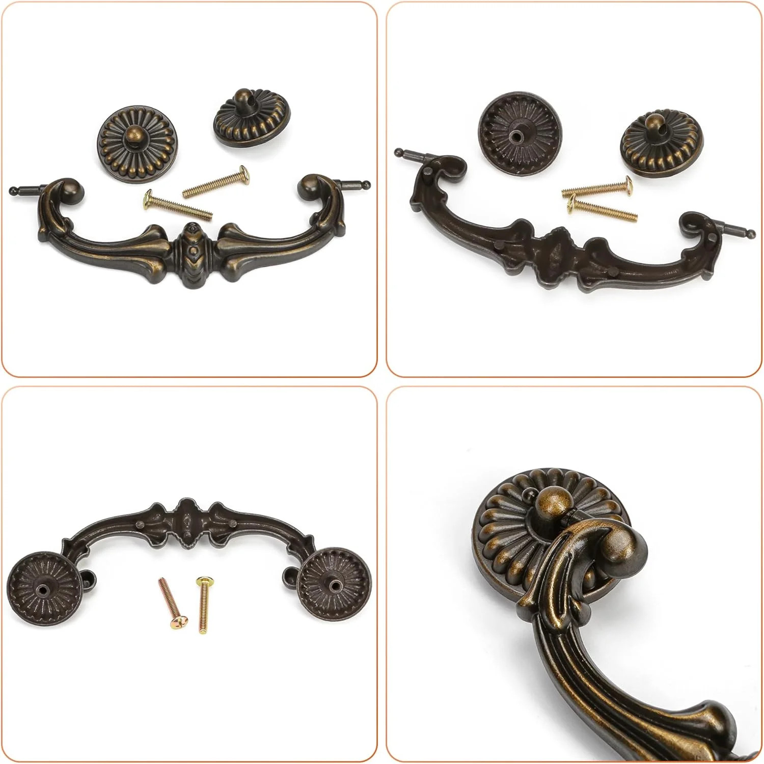 Antique Brass Drop Bail Pulls 5 Inch Hole Spacing – Vintage Handle for Dresser,