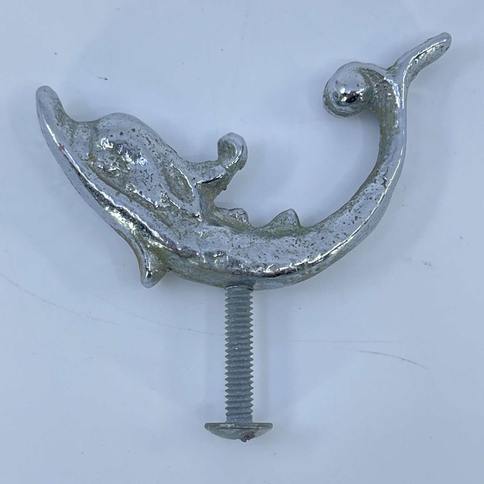 vintage silver tone dolphin drawer pulls with screws coastal nautical decor (6)