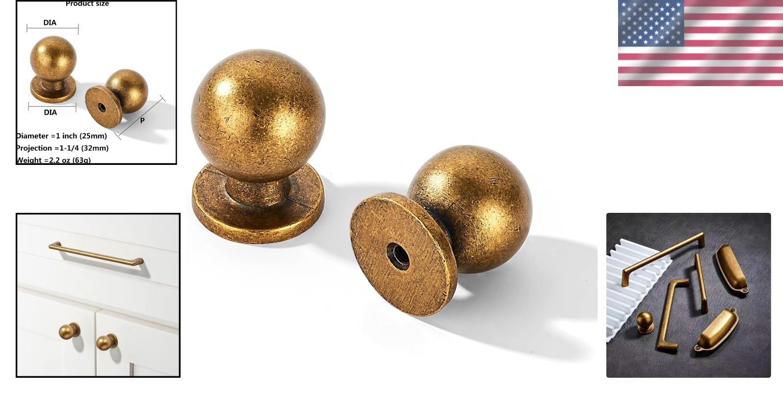 Elegant Vintage Cabinet Knobs 1-Inch – Antique Brass 2 Pack for Modern Homes