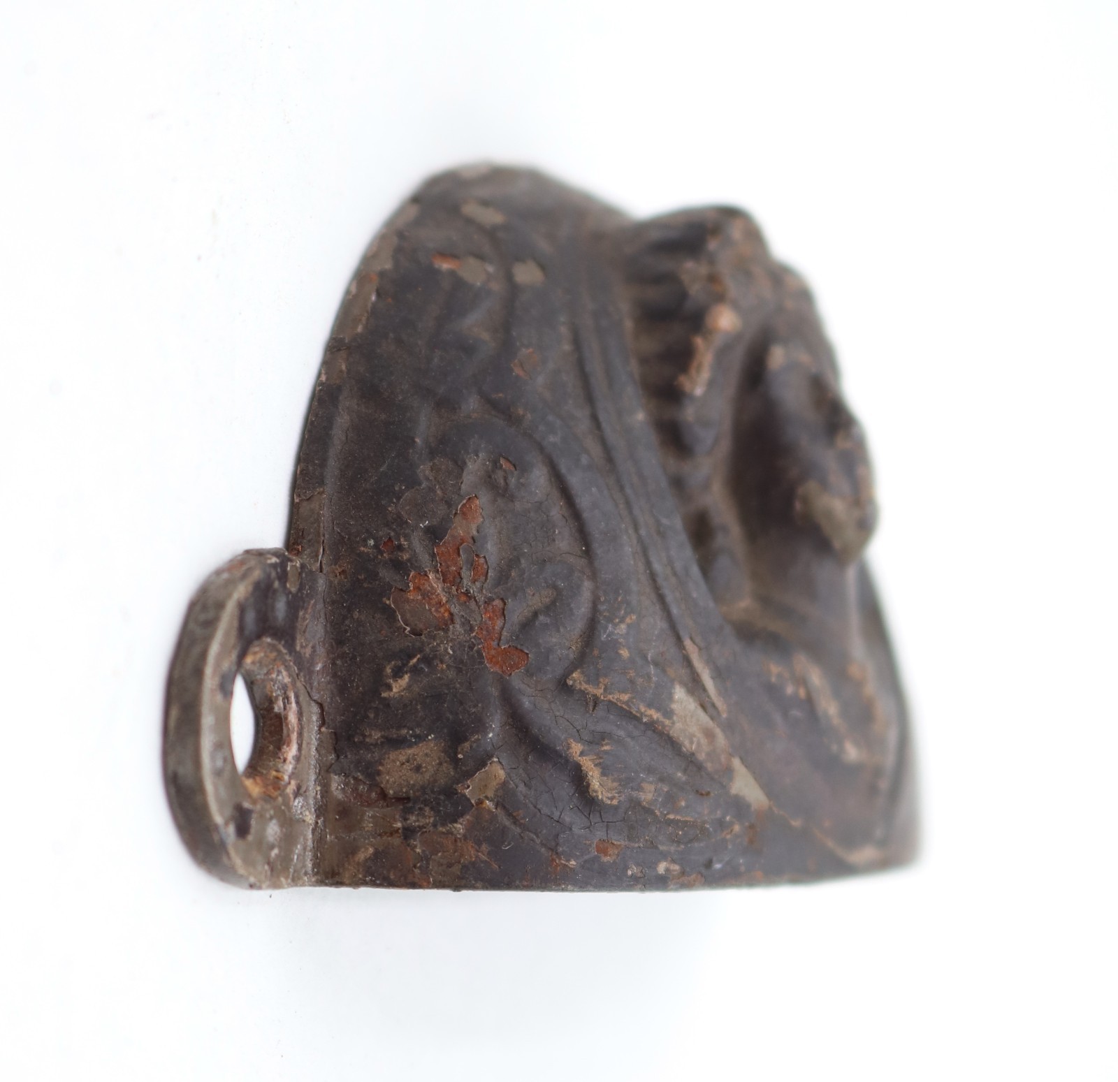 Antique 3.5 in. Black Cast Iron Victorian Figural Bin Pull