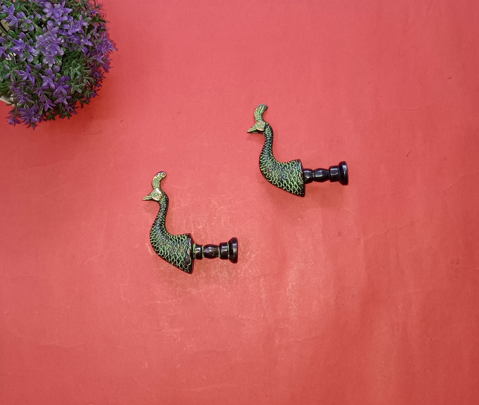 Majestic Peafowl Shape Window Knob Pair Brass Macaw Bird Head Drawer Pull GTX