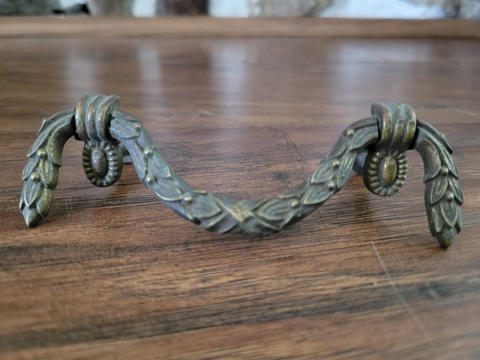 Brass Furniture Drawer Pull Handle with screws 4” Long Vintage
