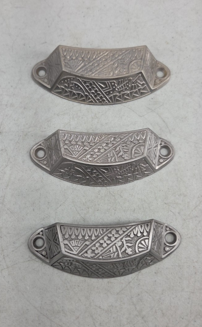 Vintage Lot of 3 Drawer Pulls Handles Victorian Eastlake Geometric Cabinet Pull