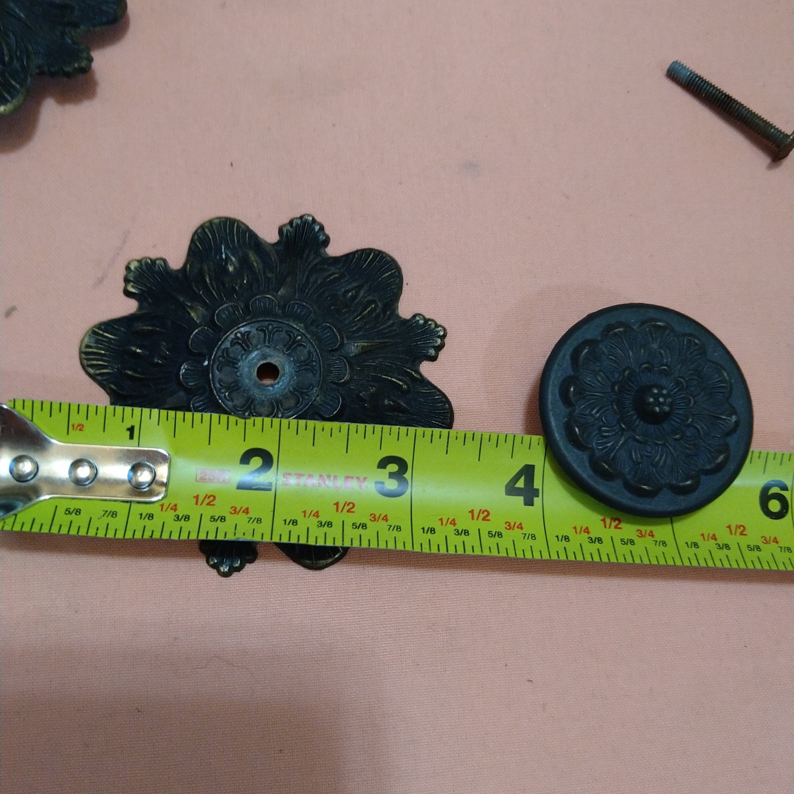 M.C. Co Victorian Cottage Embossed Round Knobs Draw Pulls & Backplates Lot Of 2