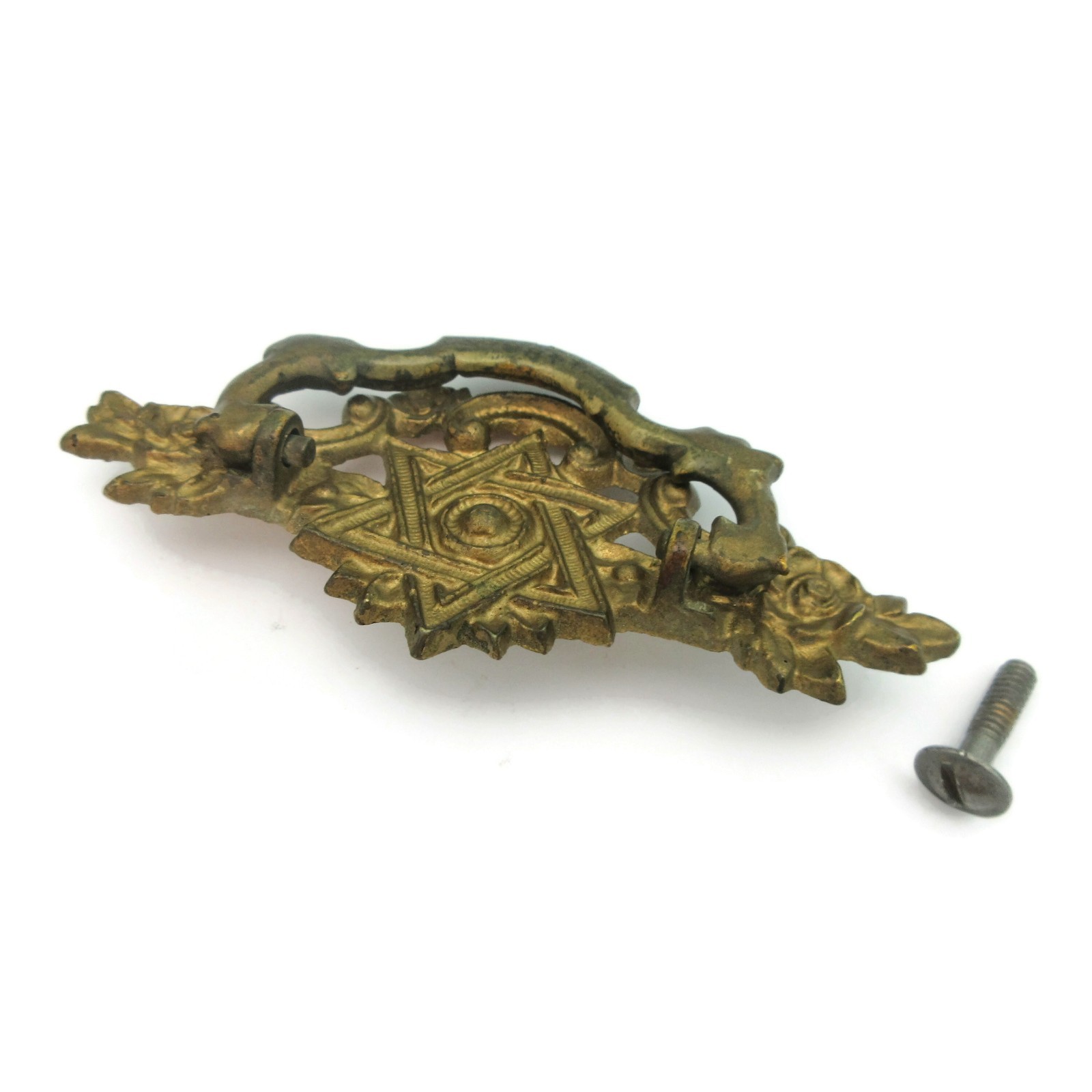 Vintage Drawer Pull Star of David Victorian Brass Bail Drop Handle H531 LX17