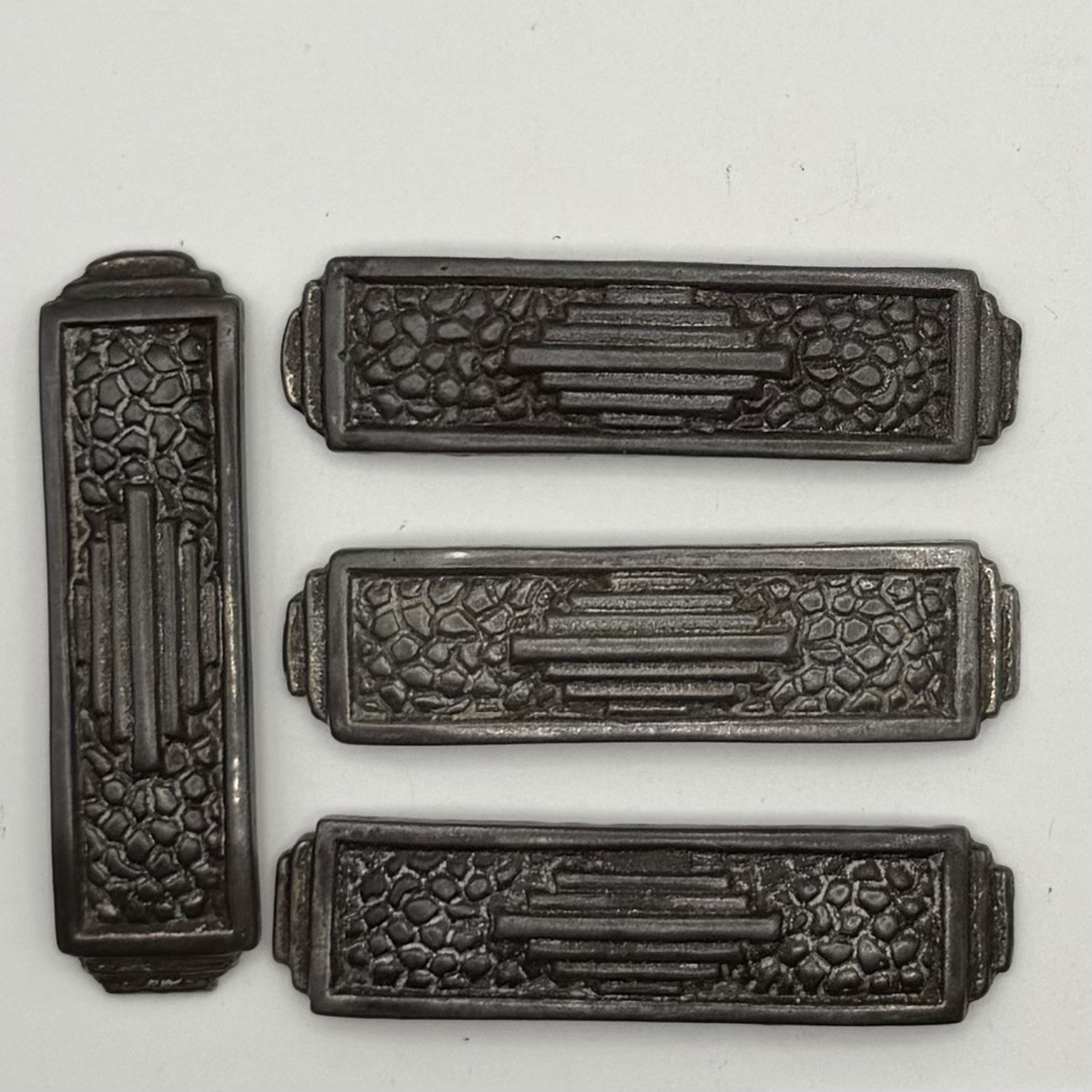 Art Deco Antique Furniture Drawer Pulls Metal Marked RP British Patent #797665