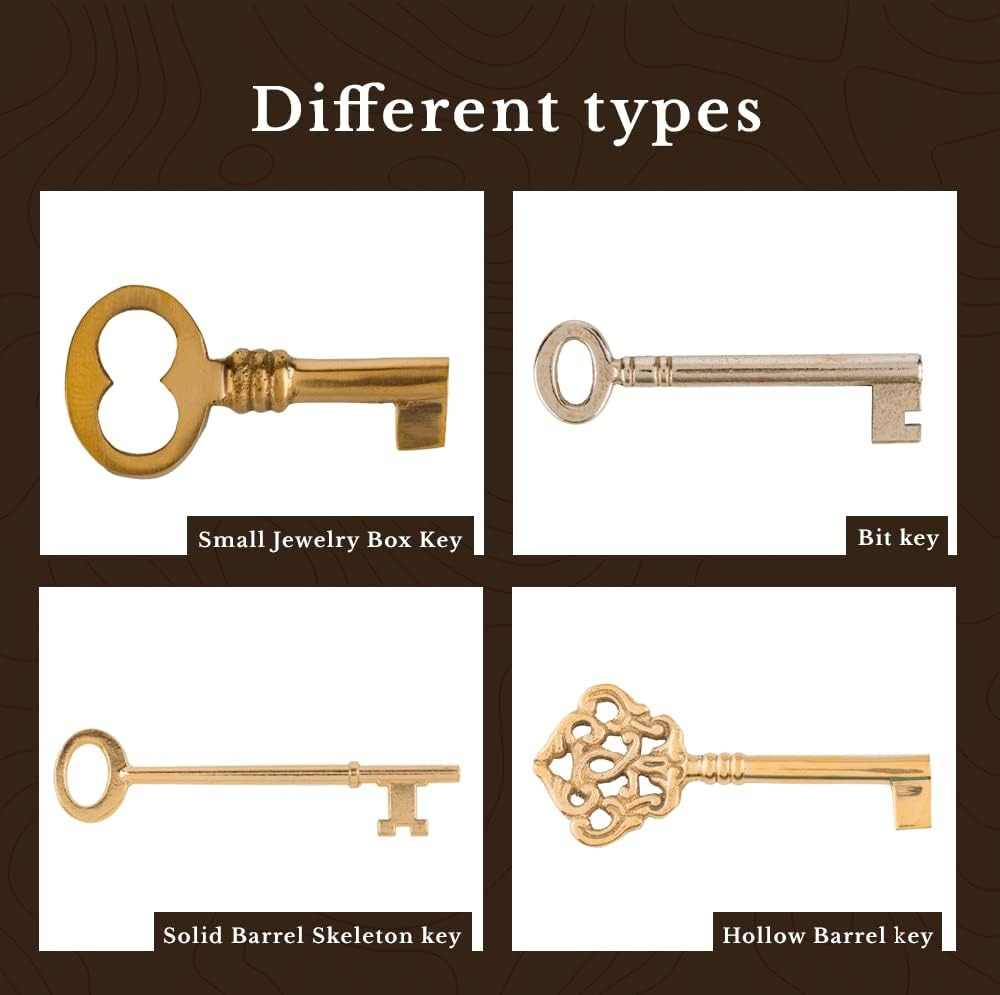 Antique Brass Hollow Barrel Skeleton Key | 2 Pc/Pack | Cabinet Doors, Dresser Dr