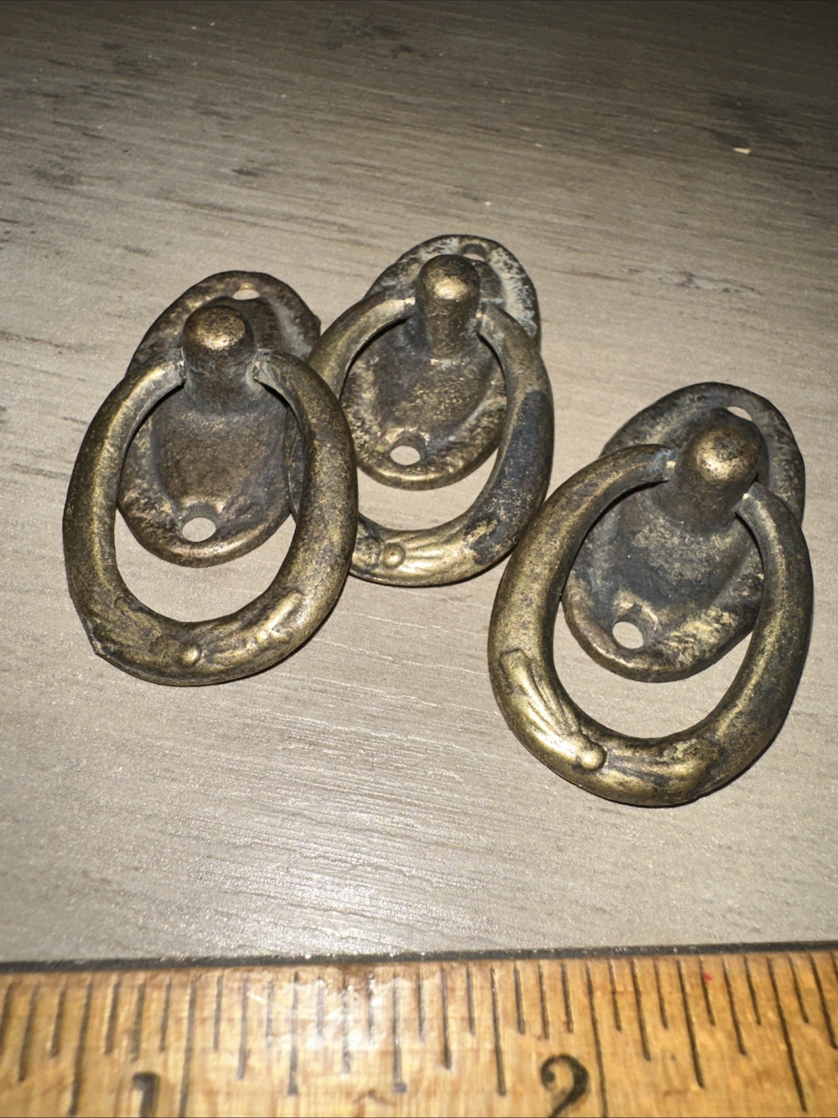 3 ANTIQUE VINTAGE Ring Drawer Pull Handle Cabinet Knob Drawer Pulls Small Brass
