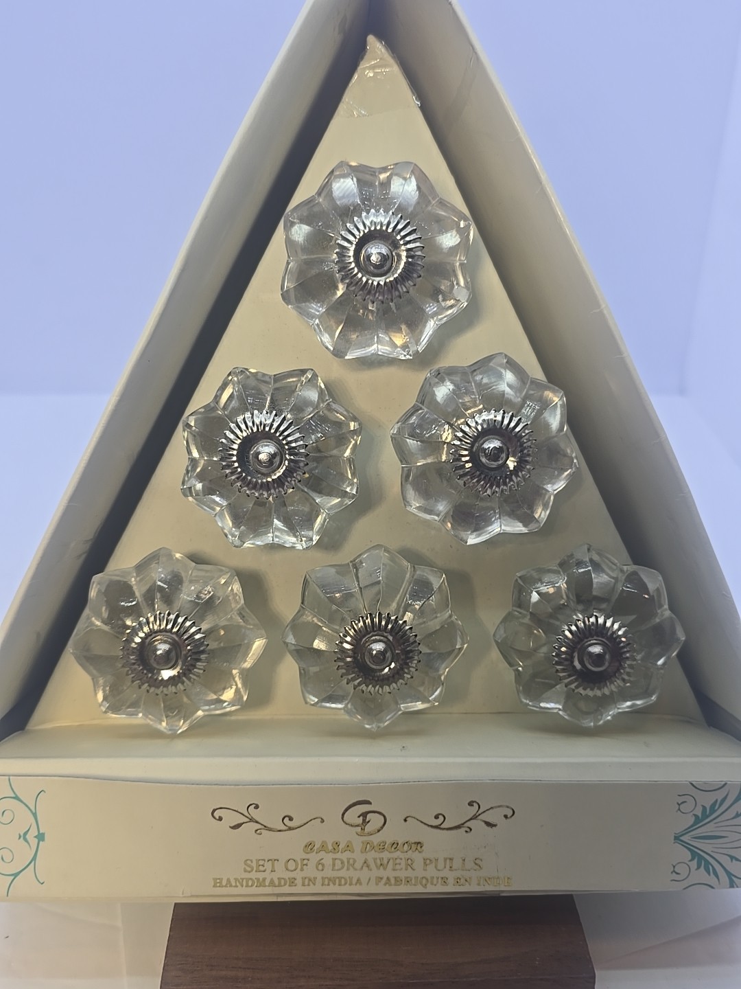 Antique Style Glass Drawer Pull Handle Clear Faceted Cabinet Knobs Silver Accent