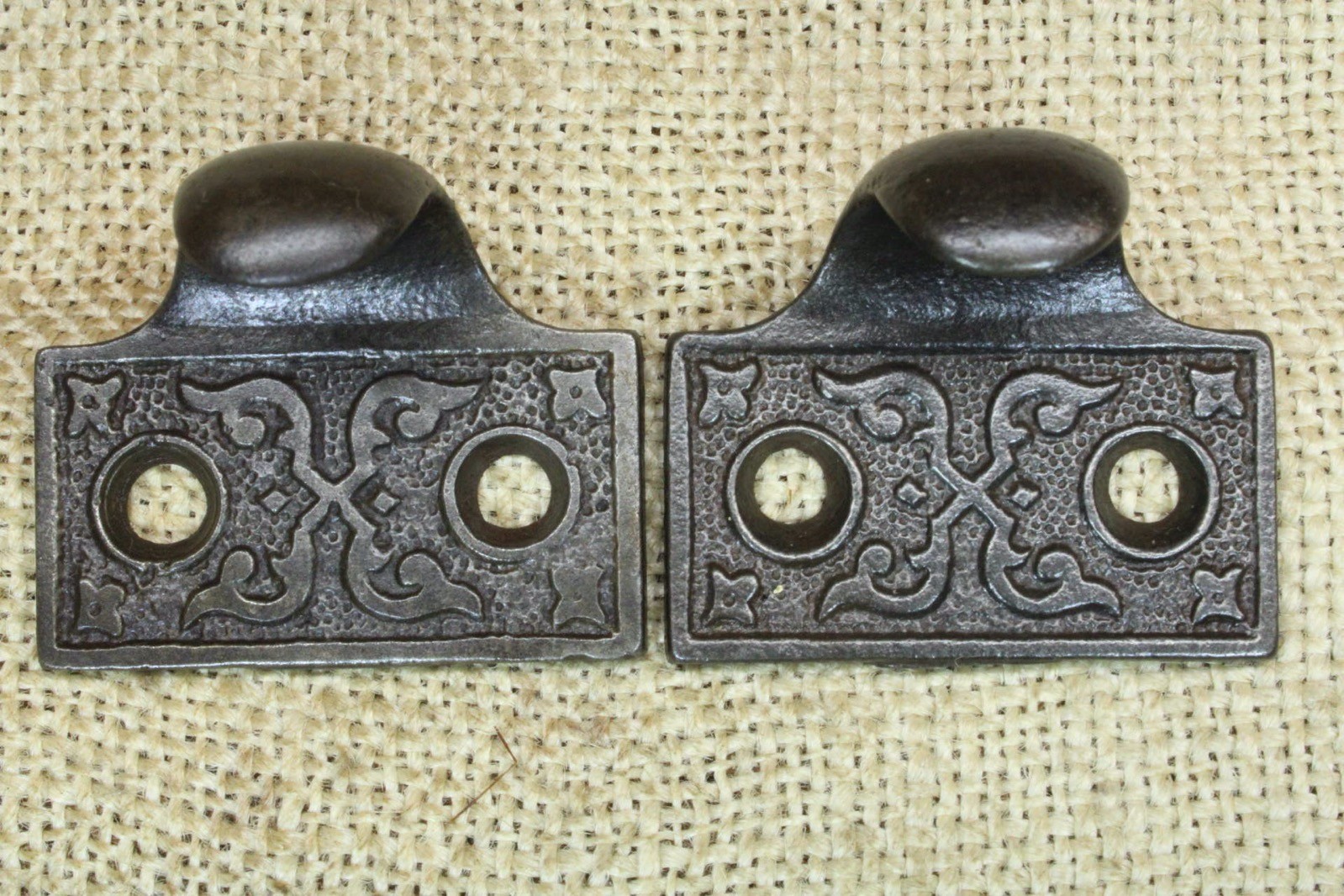 2 Old Window Sash Lifts Cast Iron Victorian X Ferns Scrolls Thick Pulls