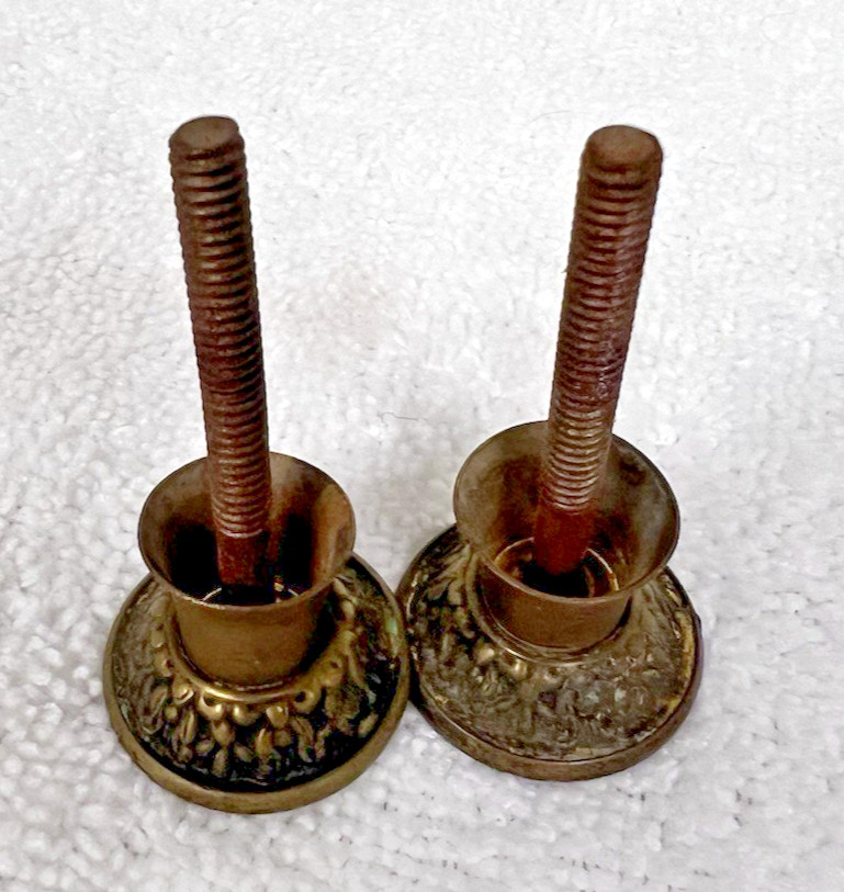 2 Vintage Ornate Cast Brass Round Cabinet Drawer Knobs Pulls Floral Embossed