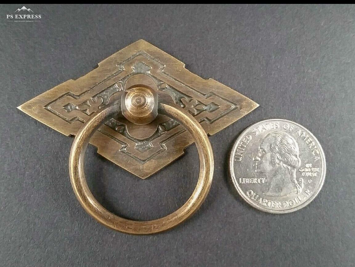 4 x Eastlake Antique Style Brass Ornate Ring Pulls Handles 2-3/8″ wide #H15