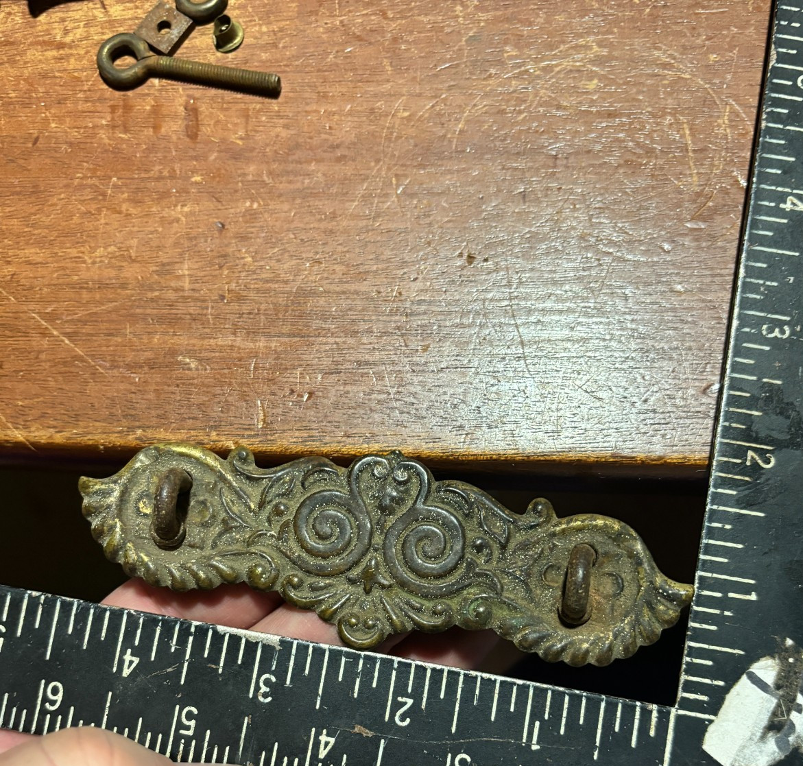 Lot of 9 Mixed Ornate Vintage Pressed Metal Drawer Backplates one with Pull