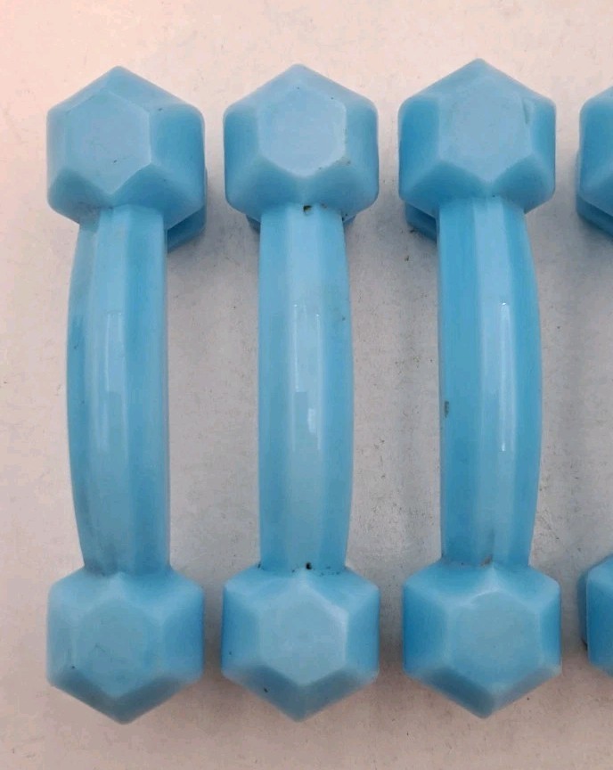 Antique Blue Milk Glass Handles Depression Glass Drawer Handle Hardware Lot of 6