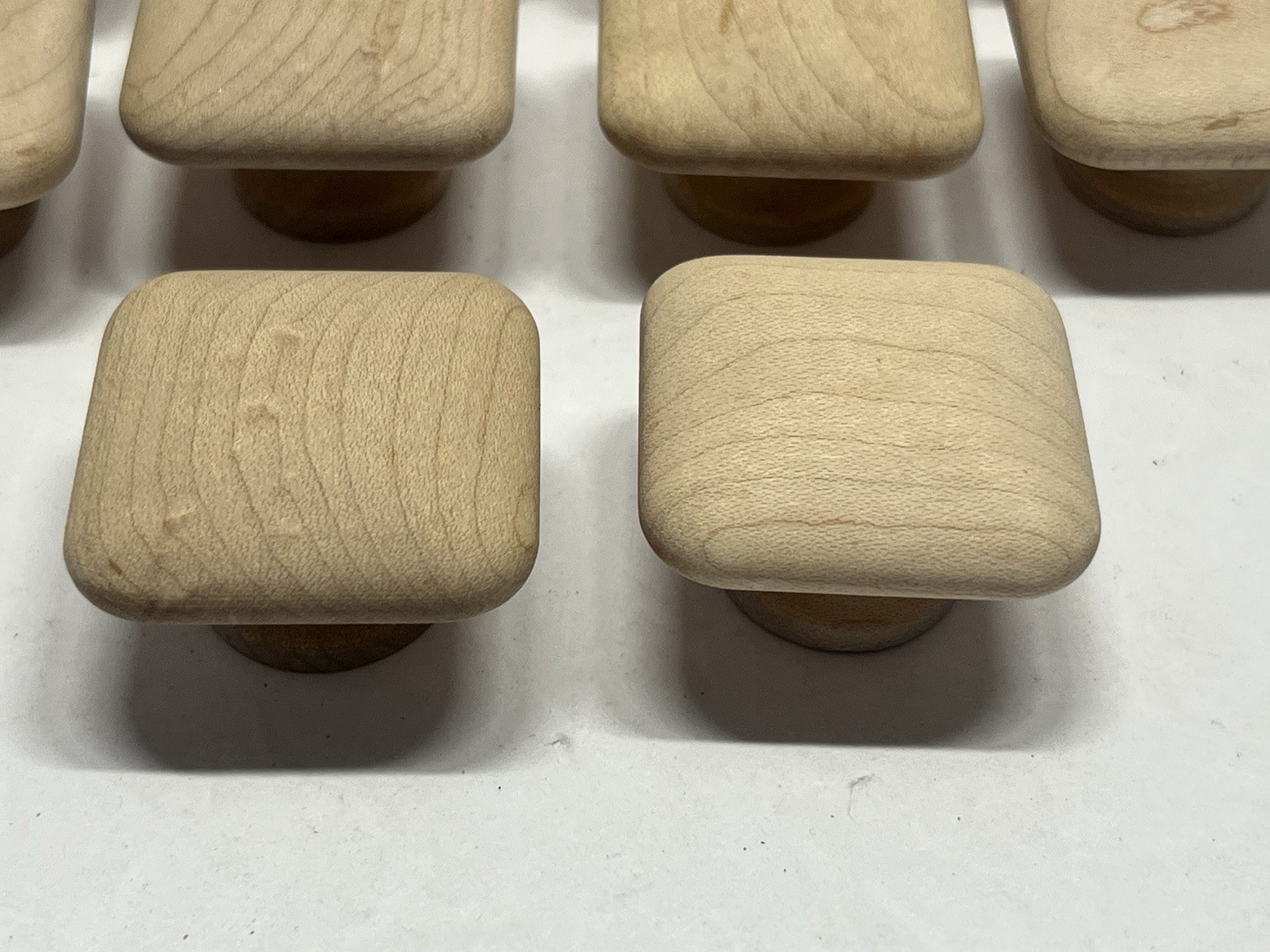 Vintage Lot (10) NOS Square Natural/Unfunished Fixed Wood Drawer/Cabinet Knobs