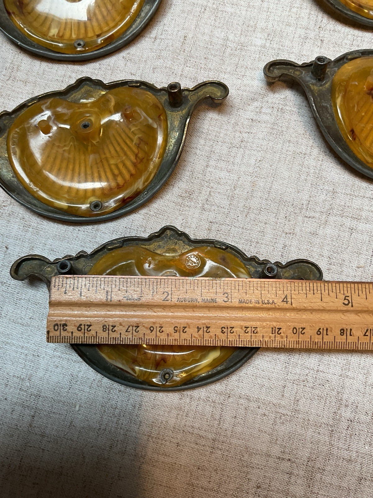 Vintage Keeler Bakelite Brass Waterfall Shell Handle Dresser Pulls (5) 1930s