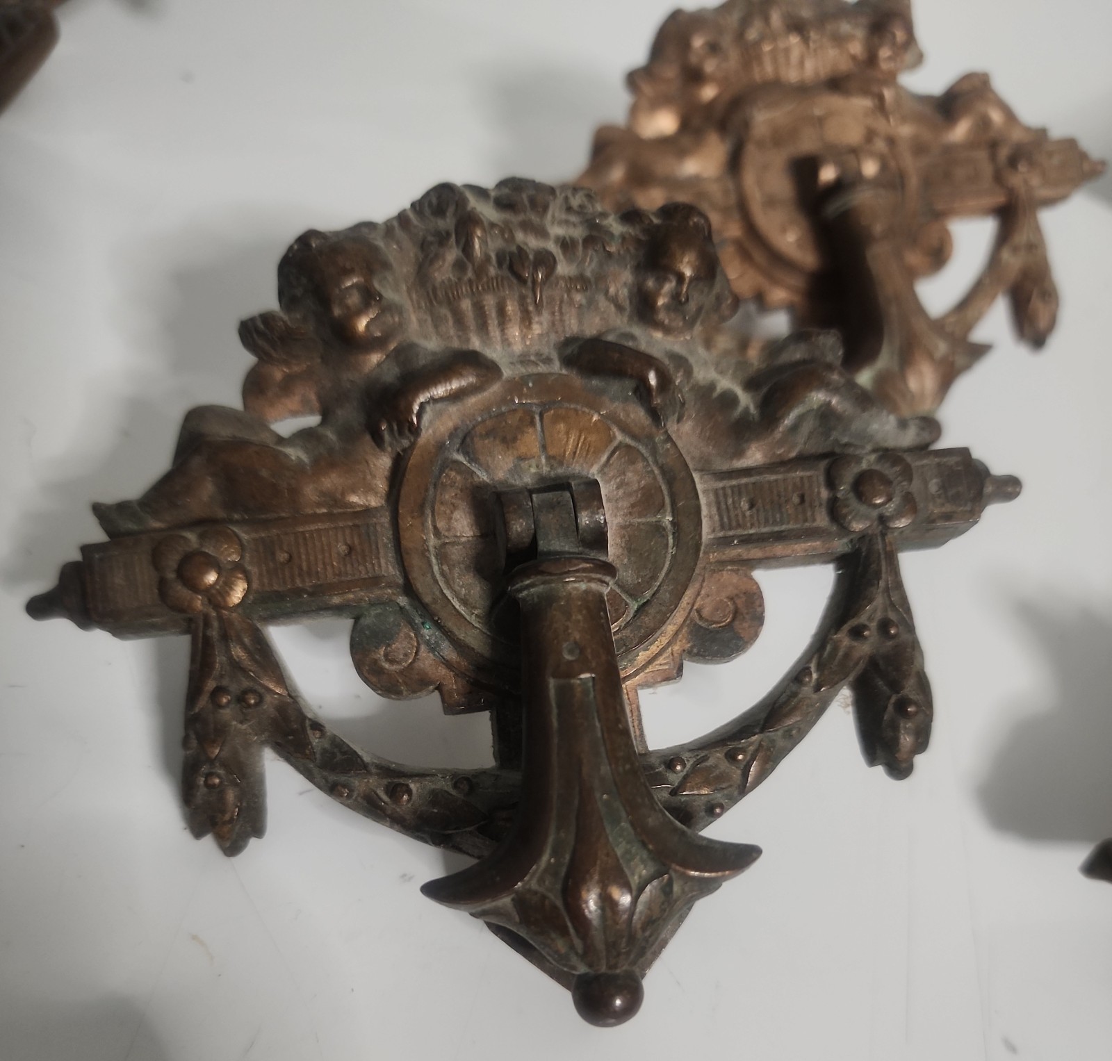 ULTRA RARE Set of 8 Antique 19th-Century French Rococo Bronze Putti Pulls