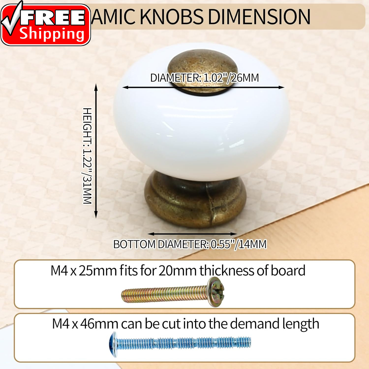 6Pcs White Ceramic Drawer Knobs, Vintage Dresser Knobs with Antique Bronze Point