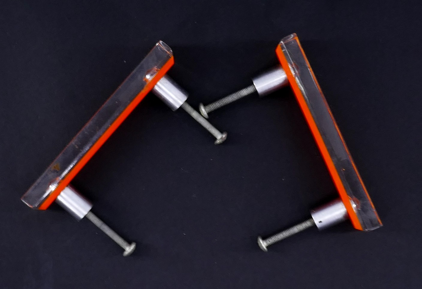 2 RECTANGULAR ORANGE LUCiTE MiD CENTURY 4.25″ CABiNET DRESSER DRAWER PULL HANDLE