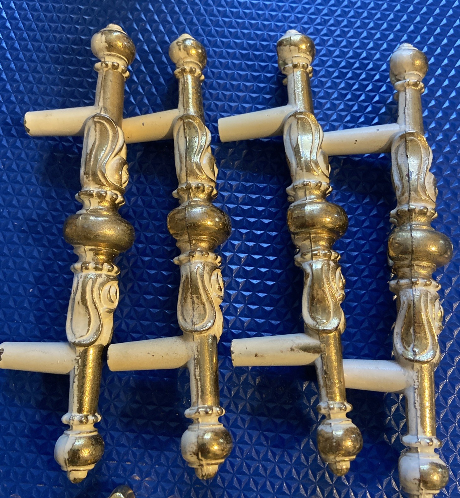 4 Vintage 50’s 60’s Ajax English Provincial White Gold Handle Pulls Backplates