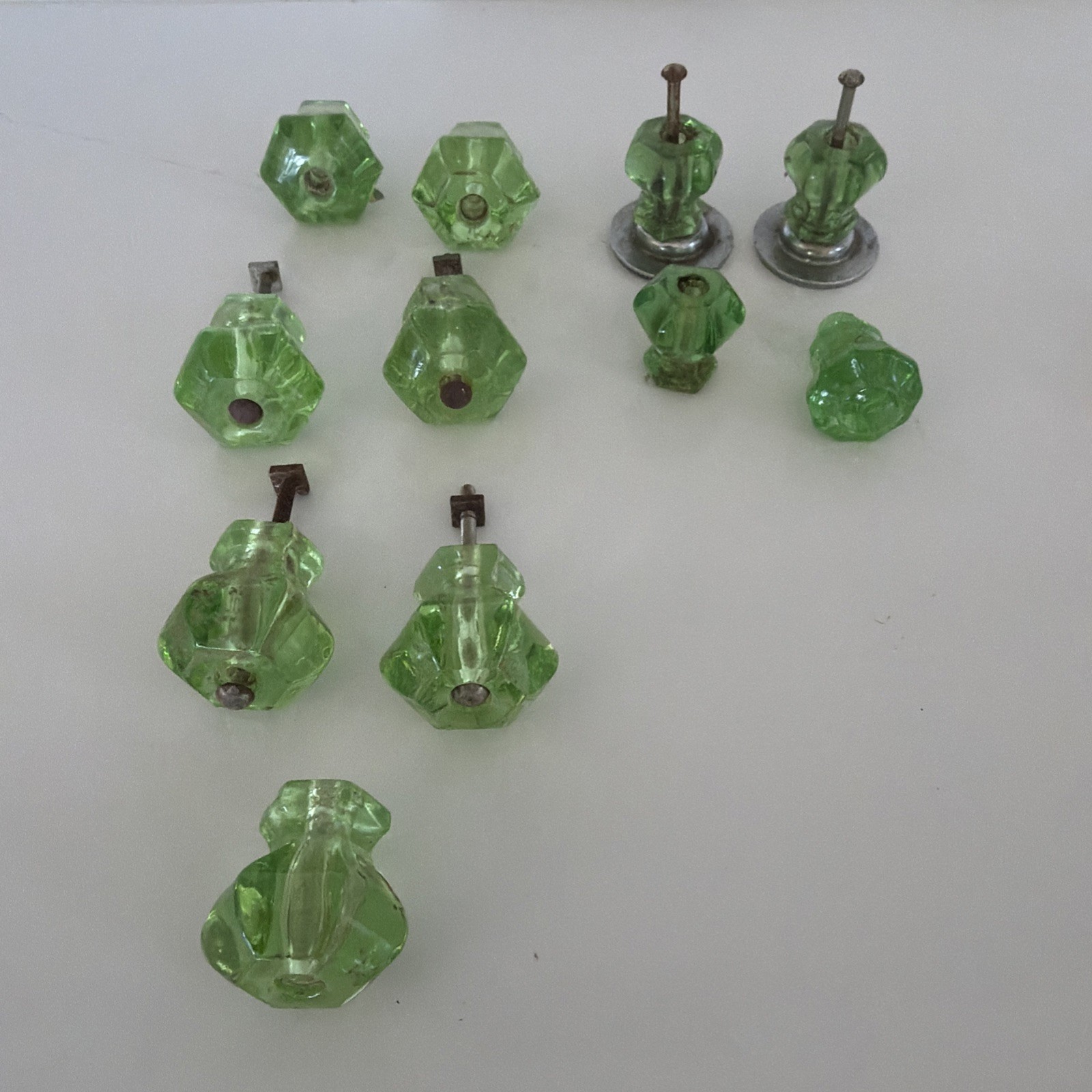 1920s Green Depression Glass Drawer Pulls 11 pieces
