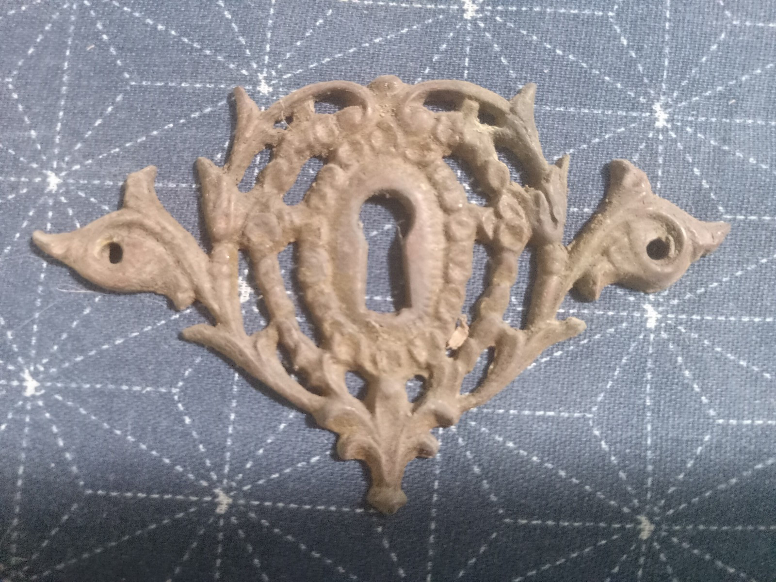 Antique Vintage Brass Ring Pull and Ornate Keyhole