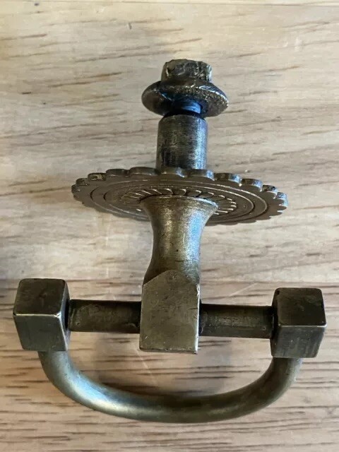5 Antique Victorian Solid Brass Medallion Drop D-Ring Drawer Cabinet Pull Knobs