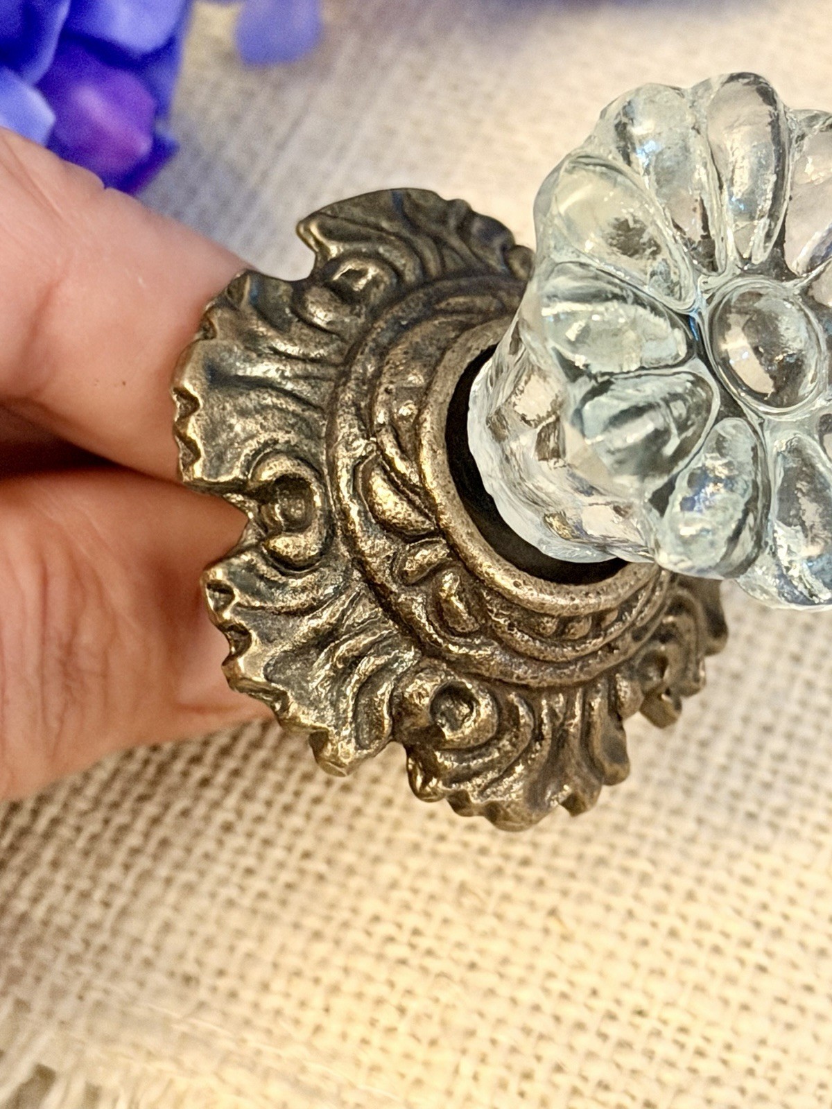 Antique Bronze w/Glass Drawer Pulls Hardware Handles Vintage Cabinet Door Knobs
