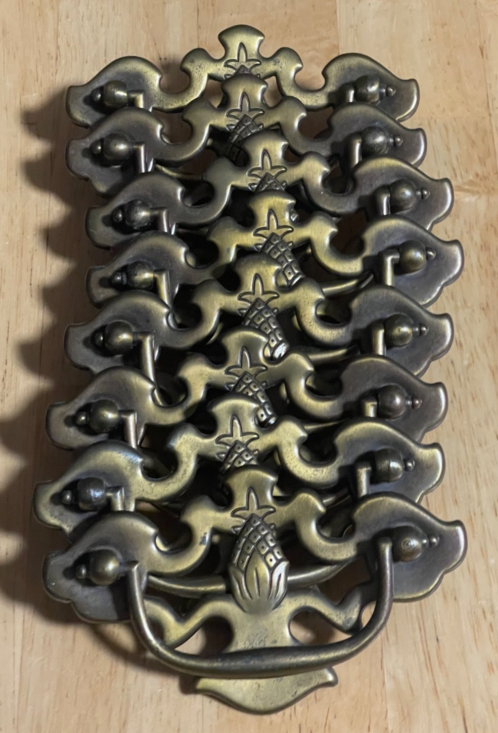 16 Pc VTG Bassett Aged Brass Pineapple Drop Bail Drawer Pull Handles w/ Screws