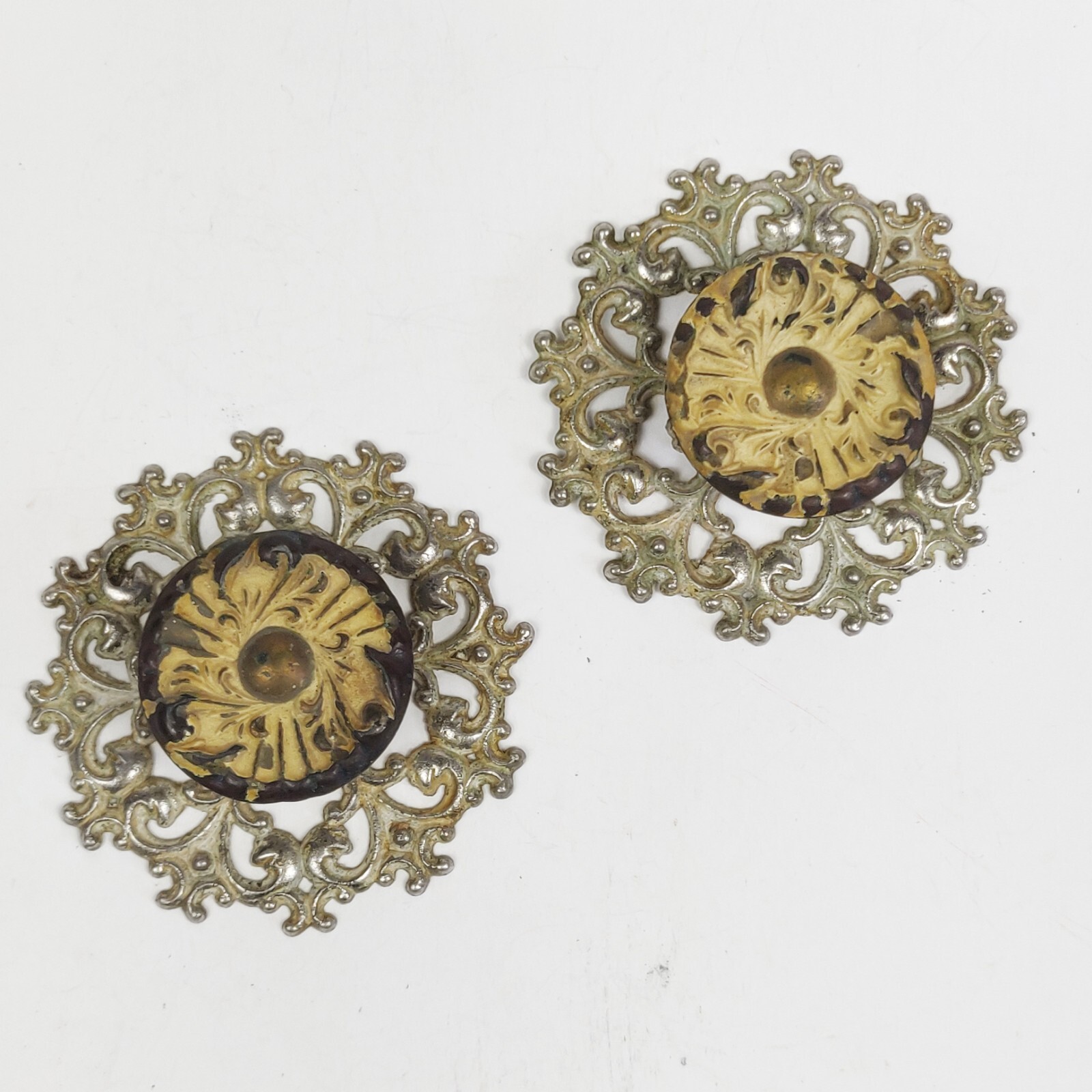 Vtg. Allison Drawer Pull Knob Ornate Backplate Escutcheon Ornate Japan Lot of 2