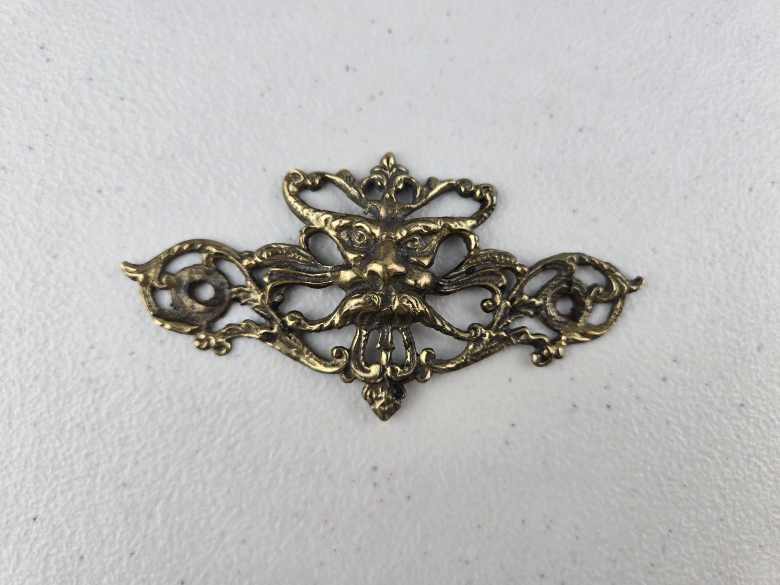 Antique Old Man Wind Winter/ Lion Heavy Brass Drawer Pull Back Plate
